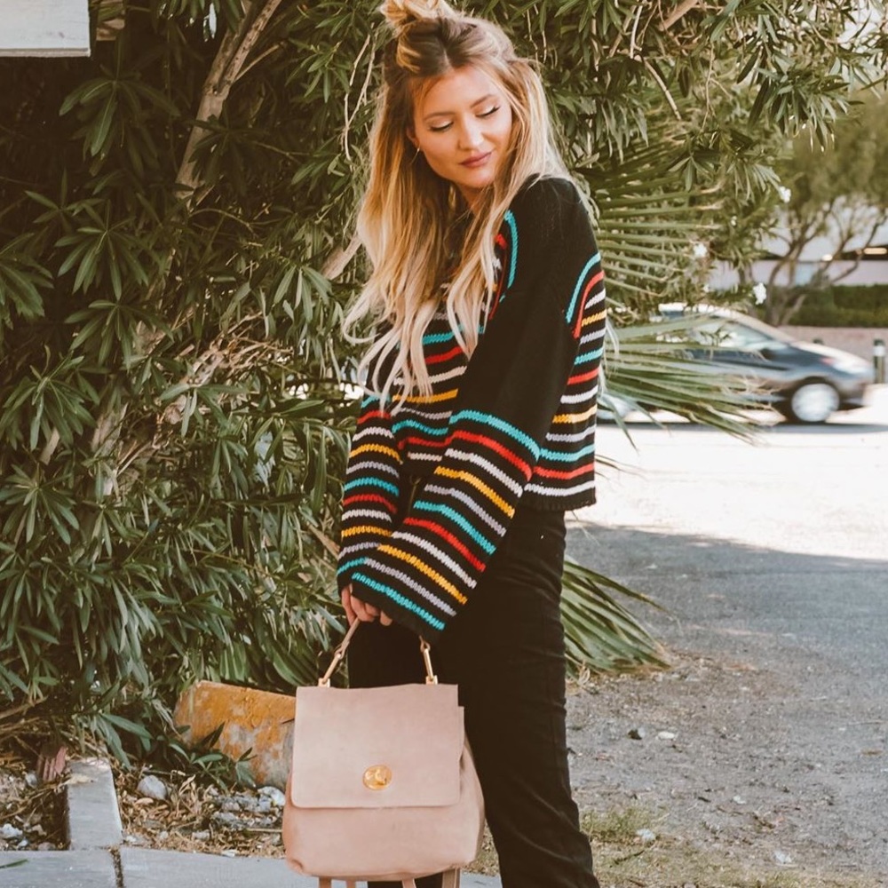 ♦️🎊Free Breeze Colorful Striped Sweater Black - Picture 3 of 7